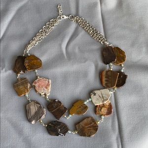2/$12 Silver toned necklace with brown/gray stones